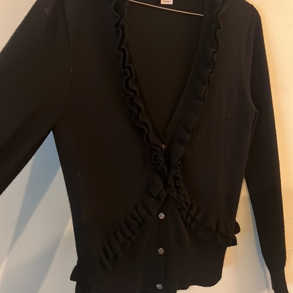 J Crew 100%Merino Wool Ruffle Sweater Black Sz Medium - Picture 7 of 9